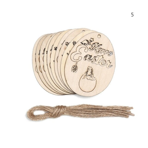 10pcs Happy Easter Eggs Natural Wooden Craft