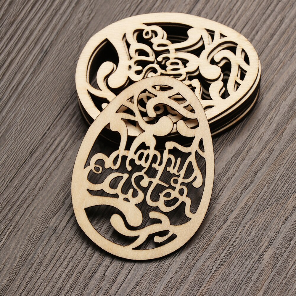 10pcs Happy Easter Eggs Natural Wooden Craft