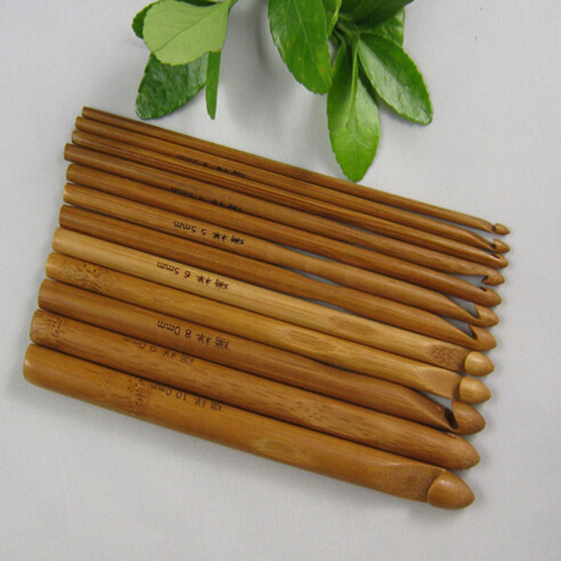 12pcs 6" Bamboo Handle Crochet Hook Knit Craft