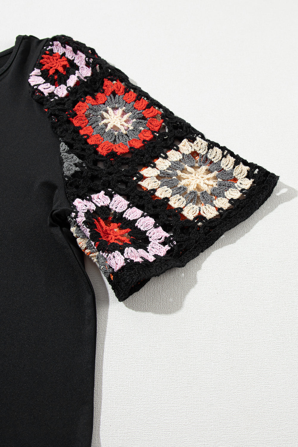 Parchment Floral Crochet Short Sleeve Top