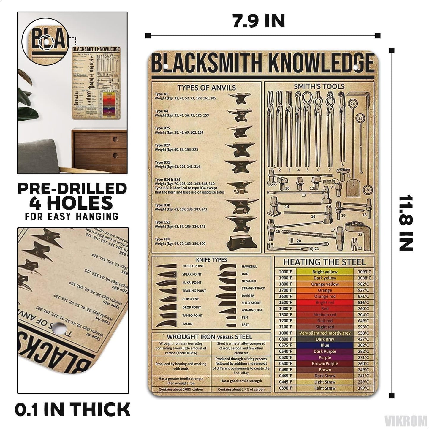 Poster Metal Signs Blacksmith Tools Metal Tin Sign Blacksmith Hammer