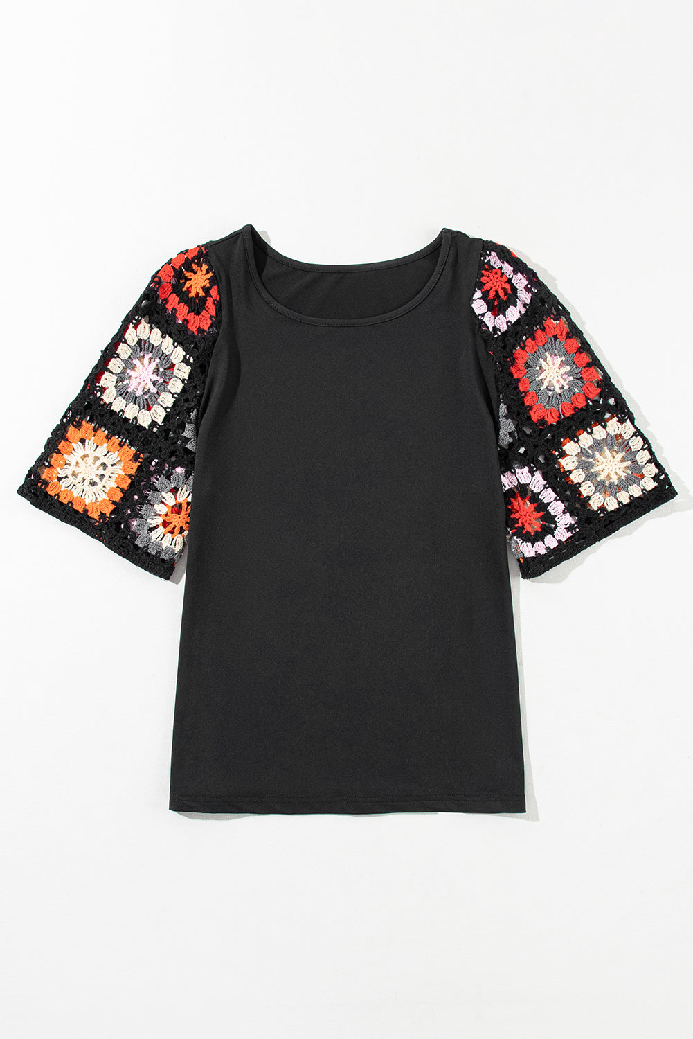 Parchment Floral Crochet Short Sleeve Top