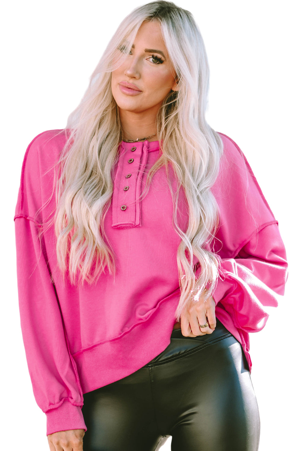 Dark Grey Drop Shoulder Henley Buttons Sweatshirt