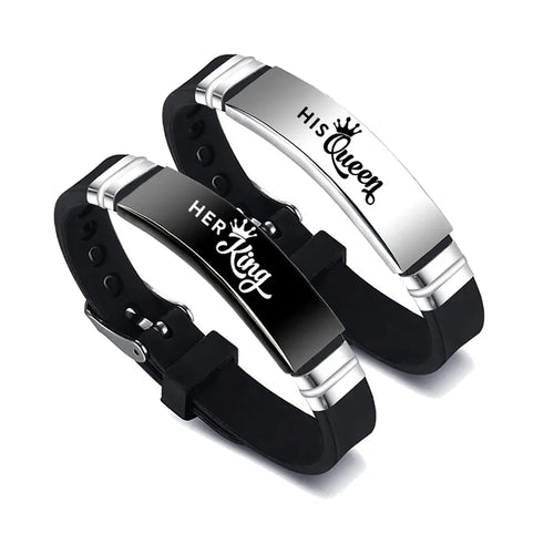 2 Pcs/Set His Queen Her King Couple Bracelet Stainless Steel