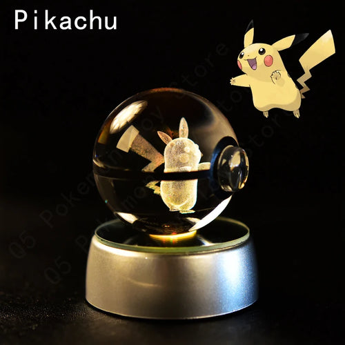 Pokemon Crystal Ball 3D Pikachu Mewtwo Mew Gengar Night Light Lamp