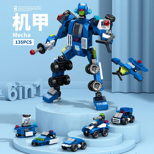 NEW DIY 6in1 Train Track Robot Helicopter Vehicle Building Blocks Kit