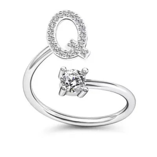 LATS Zircon Initial A-Z Letter Rings for Women Girl Adjustable Opening