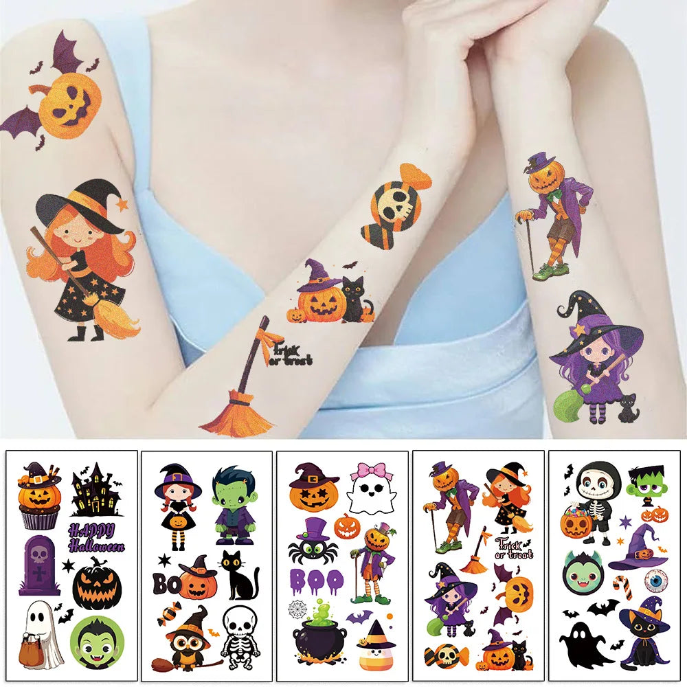 10 Sheets Halloween Pumpkins Tattoo Sticker Temporary Fake Tattoo Arm