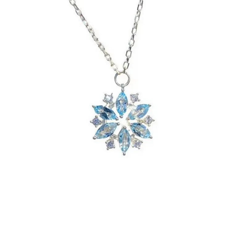 Fashion Blue Snowflake Flower Pendant Choker Necklace for Women's