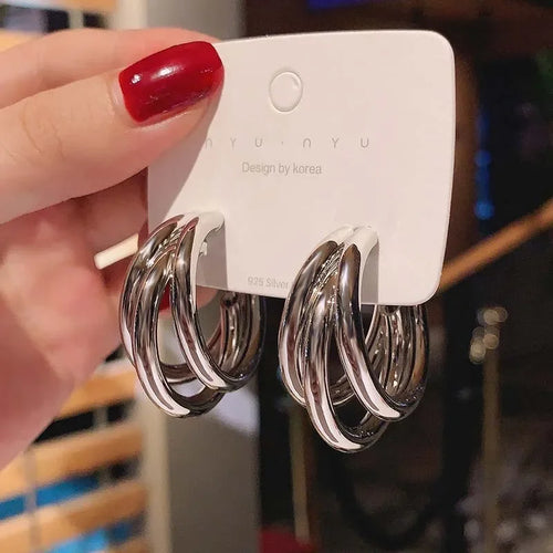 Elegant Gold Color Circled Hoop Earring for Woman Metal Elegant