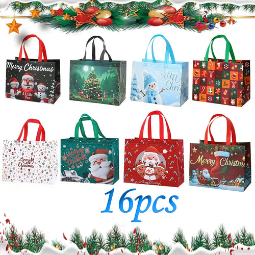 1-16PCS Large Christmas Gift Bags, Christmas Tote Bags with