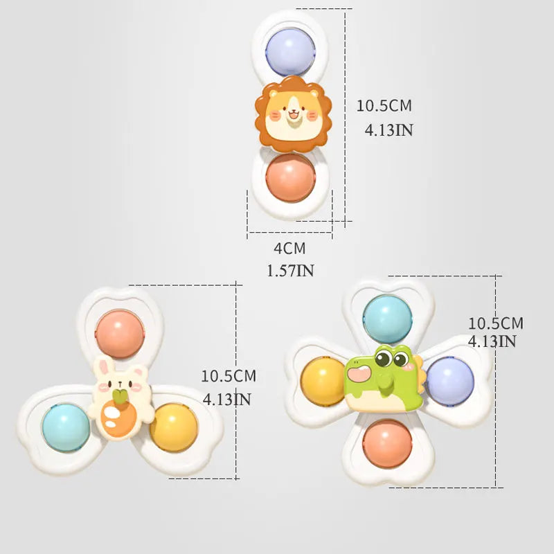 3PC Set Suction Cup Spinning Cartoon Animal Spinner Toys For Kids