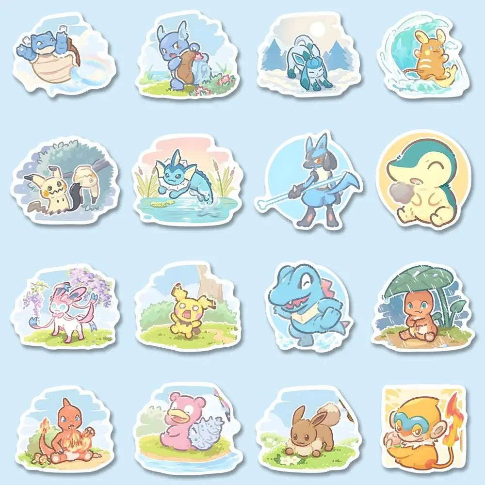 63pcs Pokemon Anime Stickers Pikachu Laptop Skateboard Suitcase Kawaii