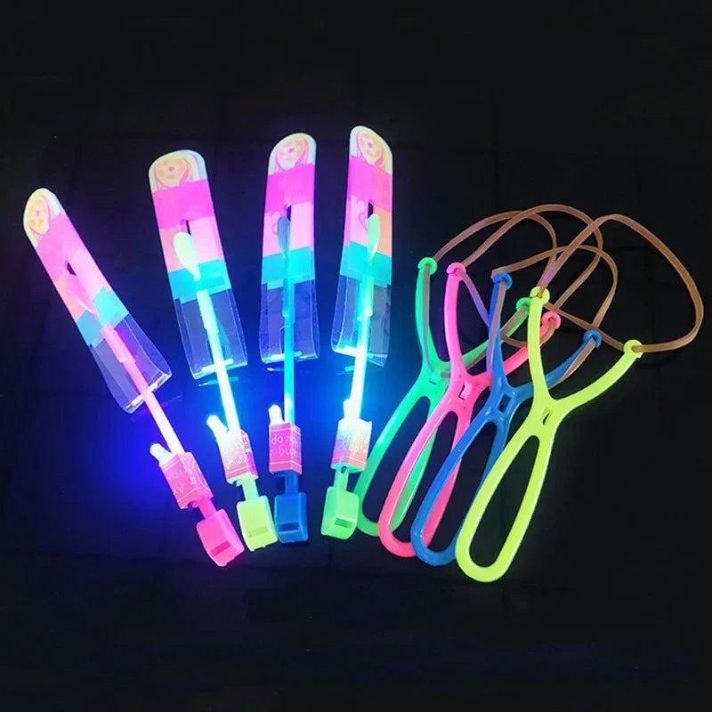 5/10Pc LED Flying Arrow Rocket Toys - Rubber Band Catapult Helicopter