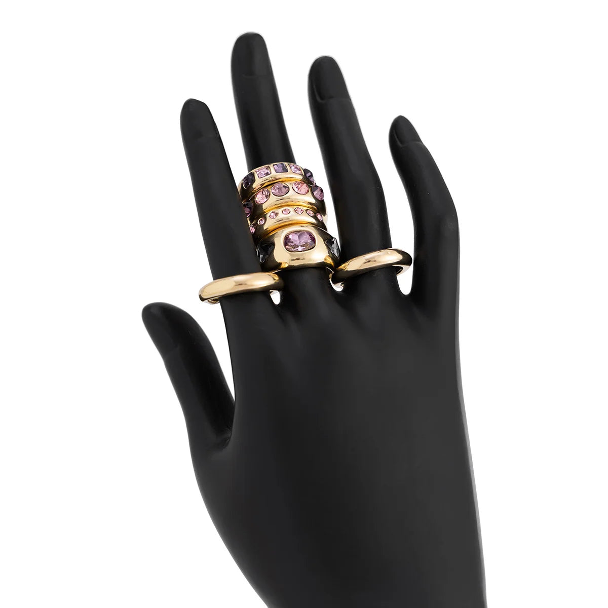 6 Pcs Inlaid Purple Zircon Adjustable Opening Ring Set for Women