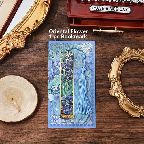 Vintage Oil Painting Metal Bookmarks - Hollow Hot Stamping Long Tassel