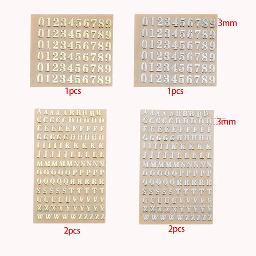 2-9mm Alphabet Letters Numbers Decor Stickers Gold Silver Epoxy Resin