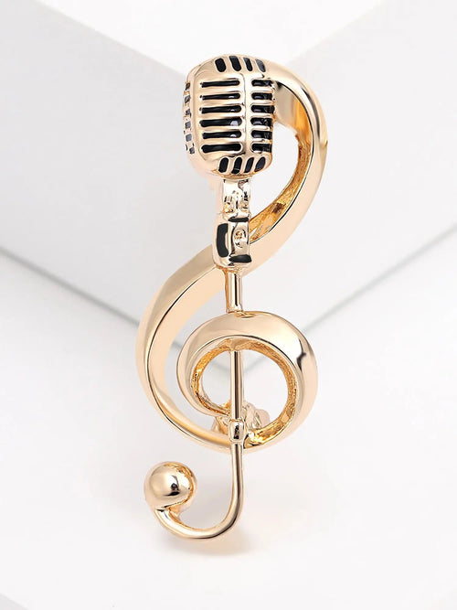Trendy Smooth Notes Brooches for Women Unisex Music Microphones Pins
