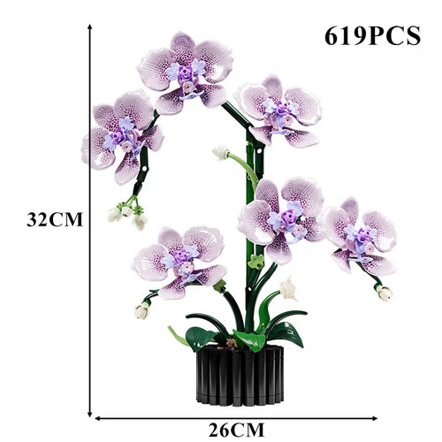 Creative Orchid Cymbidium Eternal Flowers Potted Plant Building Blocks