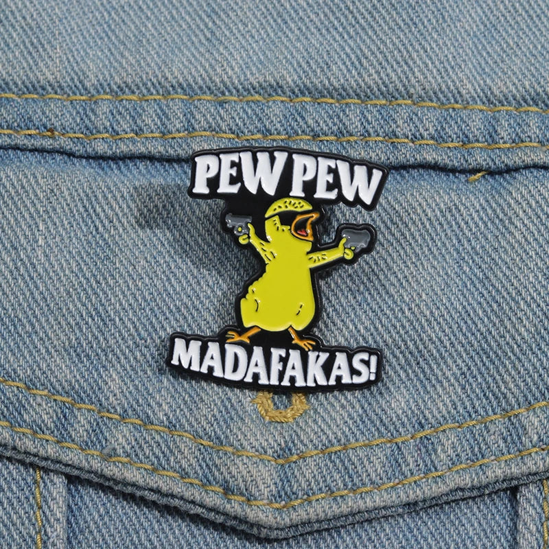 Pew Pew Madafakas! Cute Chicken Enamel Pins Cool Killer Little Chicken