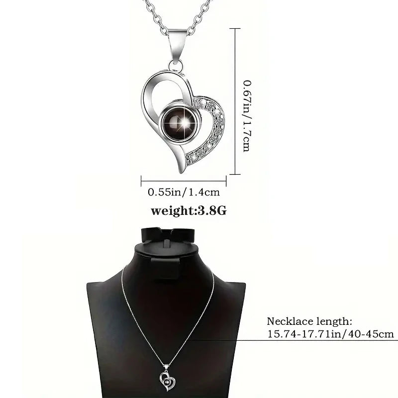 Heart-Shaped Red Rose Necklace with Gift Box - Valentine's Day,