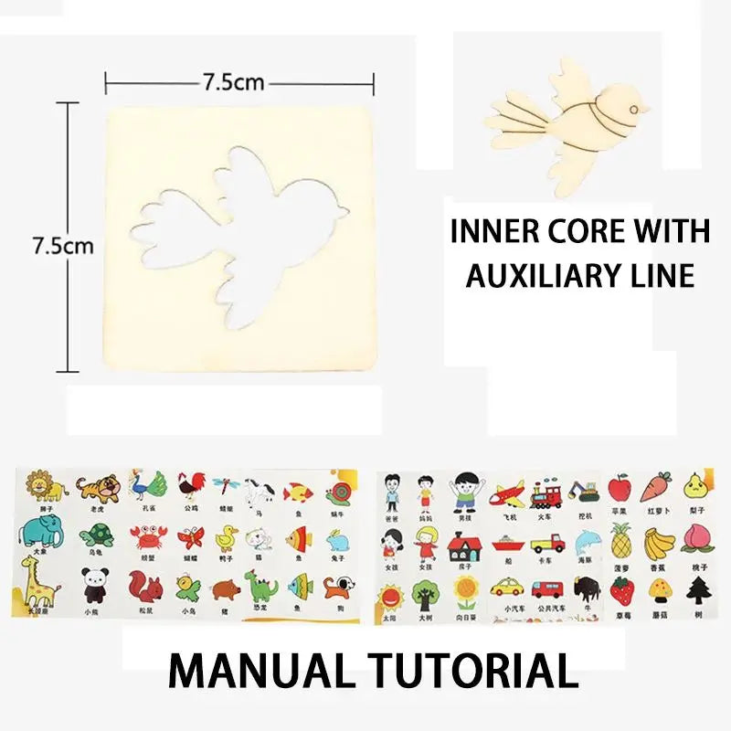 20pcs Montessori Kids Drawing Toys Wooden DIY Painting Stencils