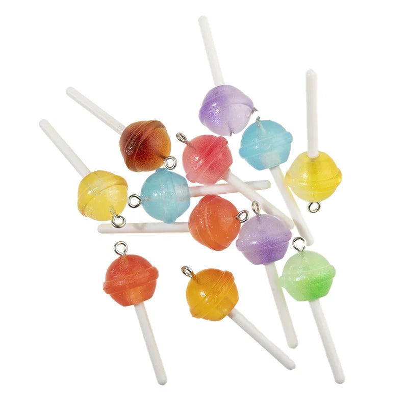 10Pcs Colorful Sugar Candy lollipop Resin Charms Kawaii 3D Pendant