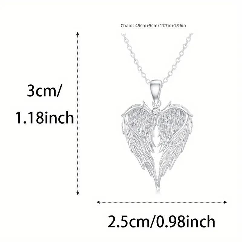 Crystal Angel Wings Heart Pendant Necklaces For Women Jewelry