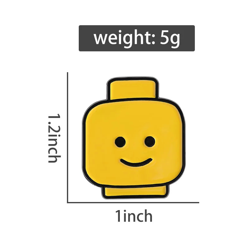 Funny Yellow Emoji Building Blocks Puppet Brooch Enamel Pins Cartoon