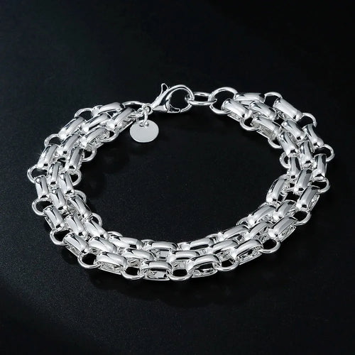 Fine 925 Sterling Silver Noble Nice Chain Solid Bracelet for Women Men