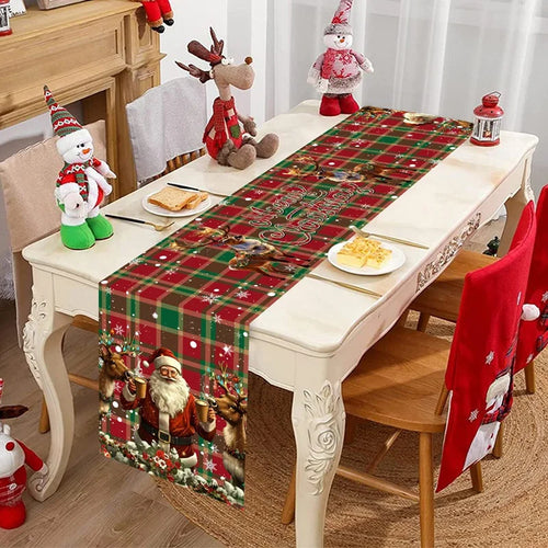 Vintage Christmas Table Runner Retro Santa Claus Table Cover Christmas