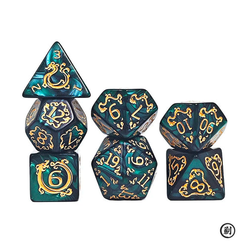 7pcs DND Dice 7Pcs/set Dragon Pattern Polyhedral Dices Role Playing