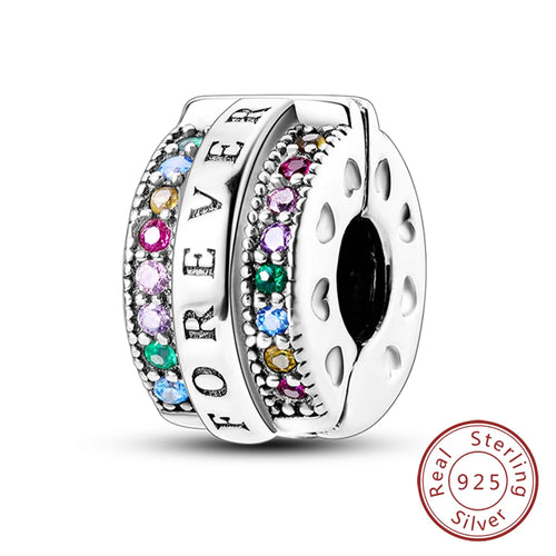 Fit Original Charms Beads 925 Sterling Silver Clip Charms Zircon