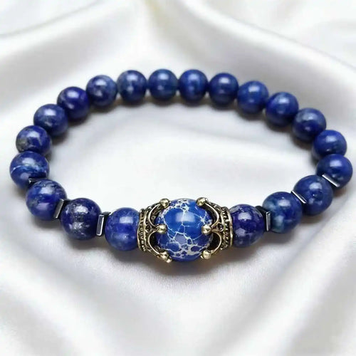 Men's Stylish Natural Stone Bracelet Vintage Crown Symbol of Power