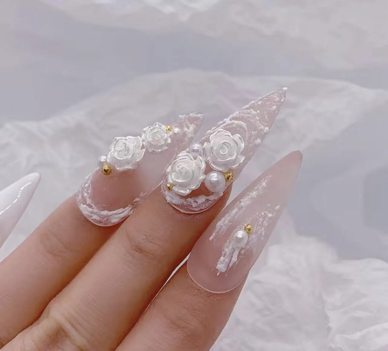 3D White Aurora Camellia Nail Art Charms Rhinestones 90PCS Jewelry