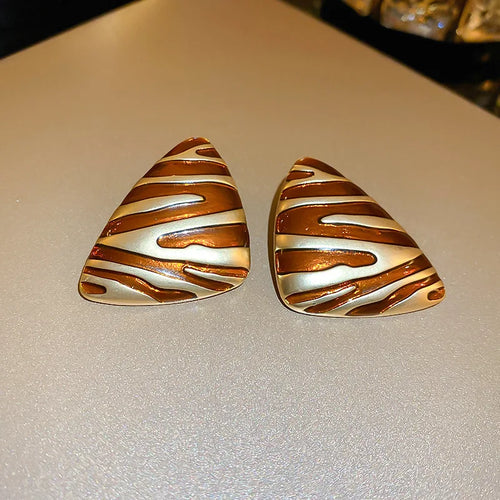 LATS Vintage Triangular Stud Earrings for Women Girls Striped Zebra