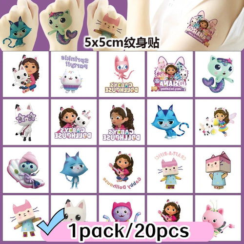 Cartoon 20PCS Cute Gabby Dollhouse Cats Tattoo Stickers Kawaii Anime