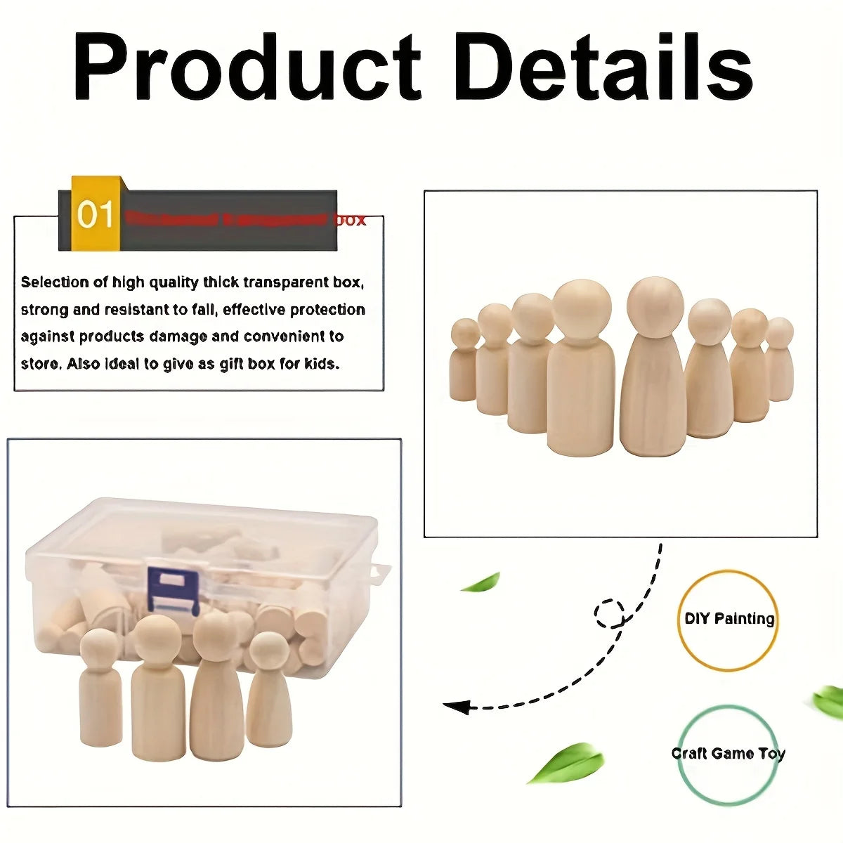 50 Pack Unfinished Wooden Peg Dolls, Peg People, Doll Bodies, Wooden