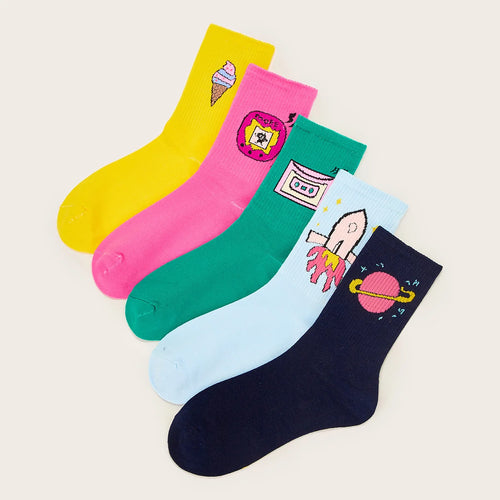5 Pairs Women's Bed Socks Block Color Fluffy Warm Winter Christmas