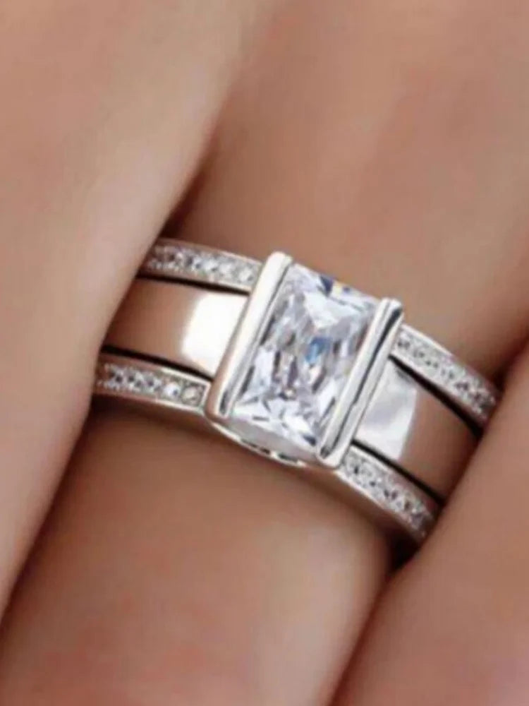 3Pcs Geometric Simple Silver Color Shiny Rhinestone Rings For Women