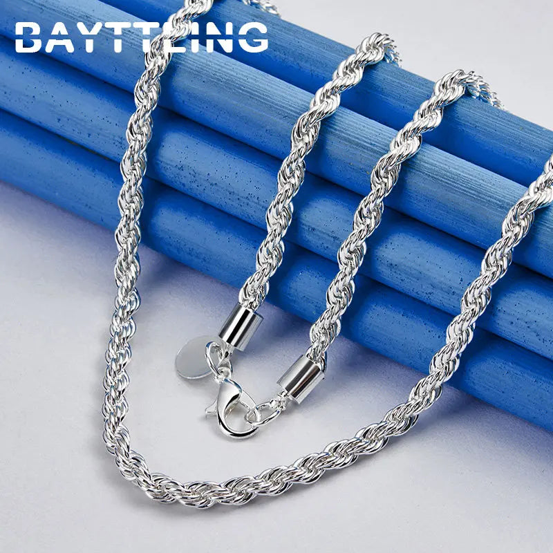 Charm 925 sterling silver Accessories Men 4MM 40-60cm 2PCS Rope Chain