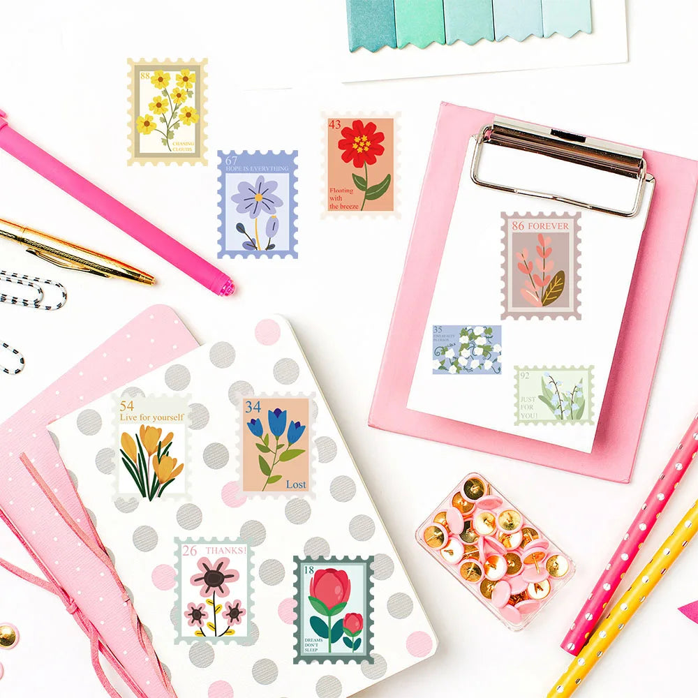 500PCS Flower Stamps Roll Sticker Harajuku Cartoon Y2k Fashion