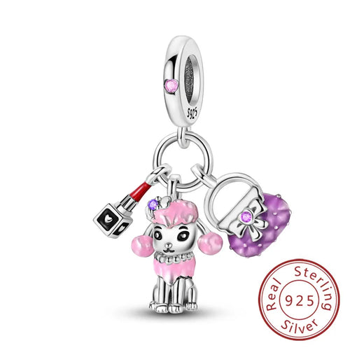 Fit Original 925 Sterling Silver Charms Beads Bow Perfume Bottle Pink