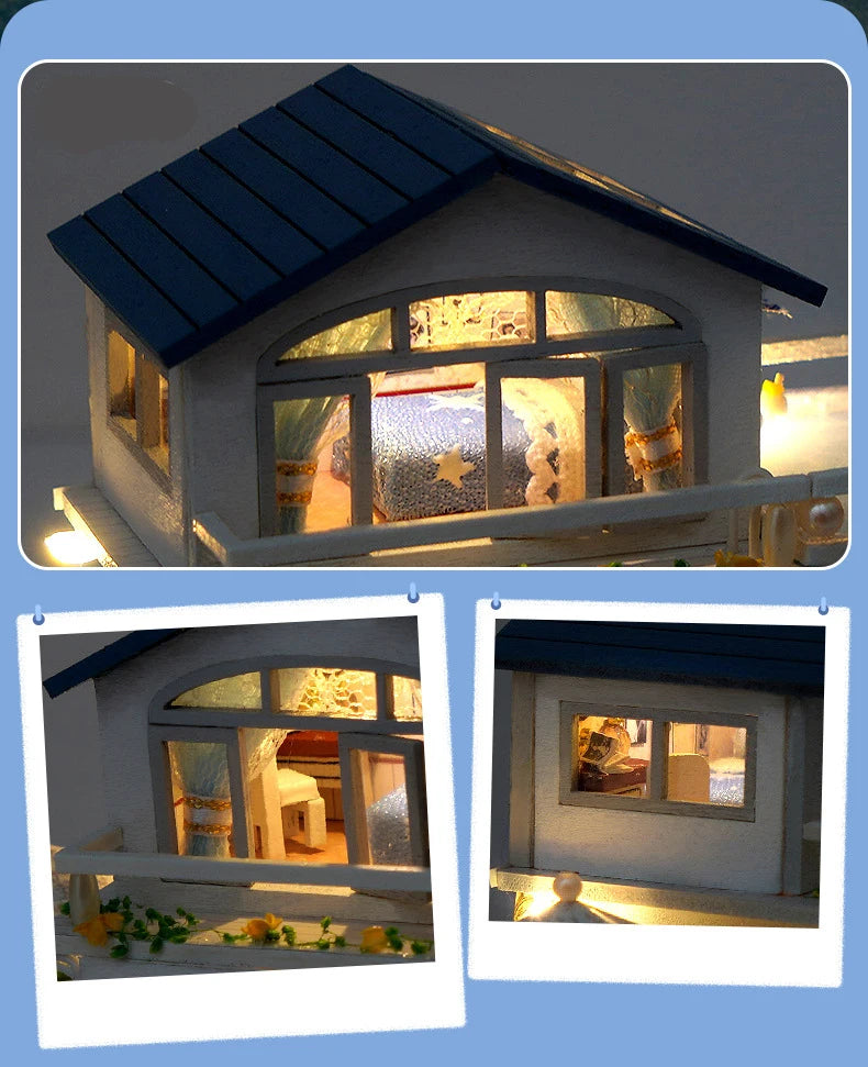 Diy Mini Wooden Dollhouse Furniture Light Kit Doll House Casa
