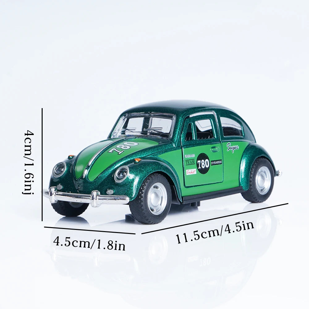 1:36 Retro Green Cute Beetle Alloy Model Car, Pull-Back Mechanism,