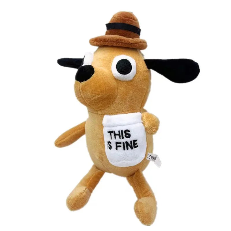 This Is Fine Meme Animal Coffee Dog Plush Toy Soft Stuffed Doll Kids