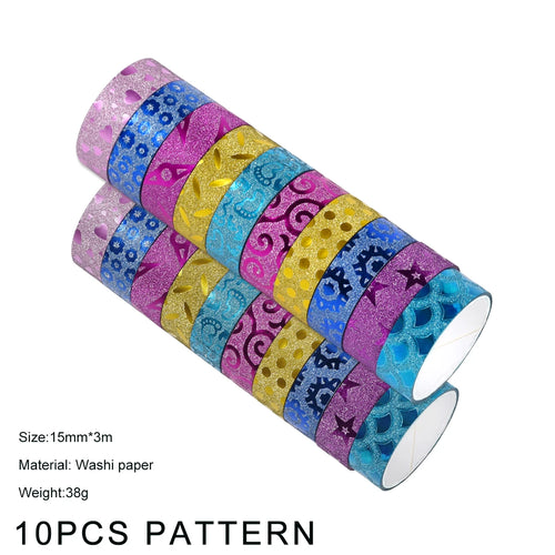 10Rolls Random Color Glitter Stickers Paper Adhesive Tapes DIY