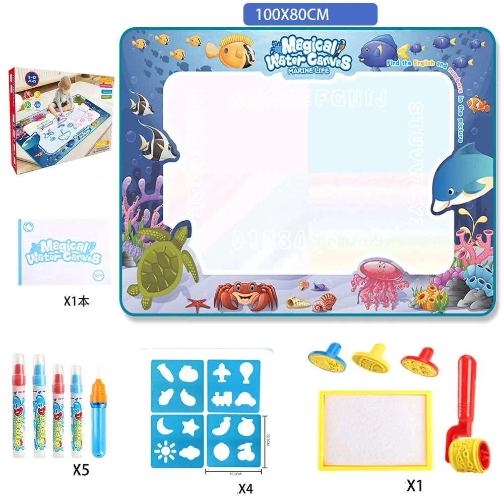 Magic Water Drawing Mat Reusable Doodle Painting Board with Pens