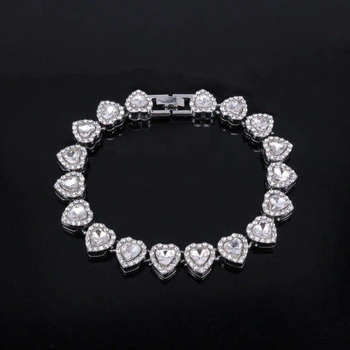 ZAKOL 45CM New Hip Hop Tennis Chain Bracelet Necklace Shiny Heart