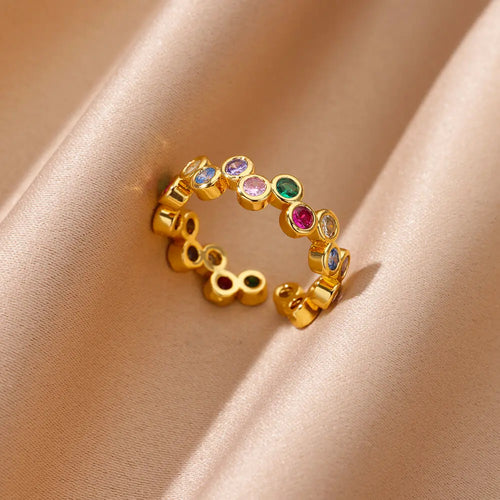 Zircon Geometric Heart Rings For Women Stainless Steel Gold Color